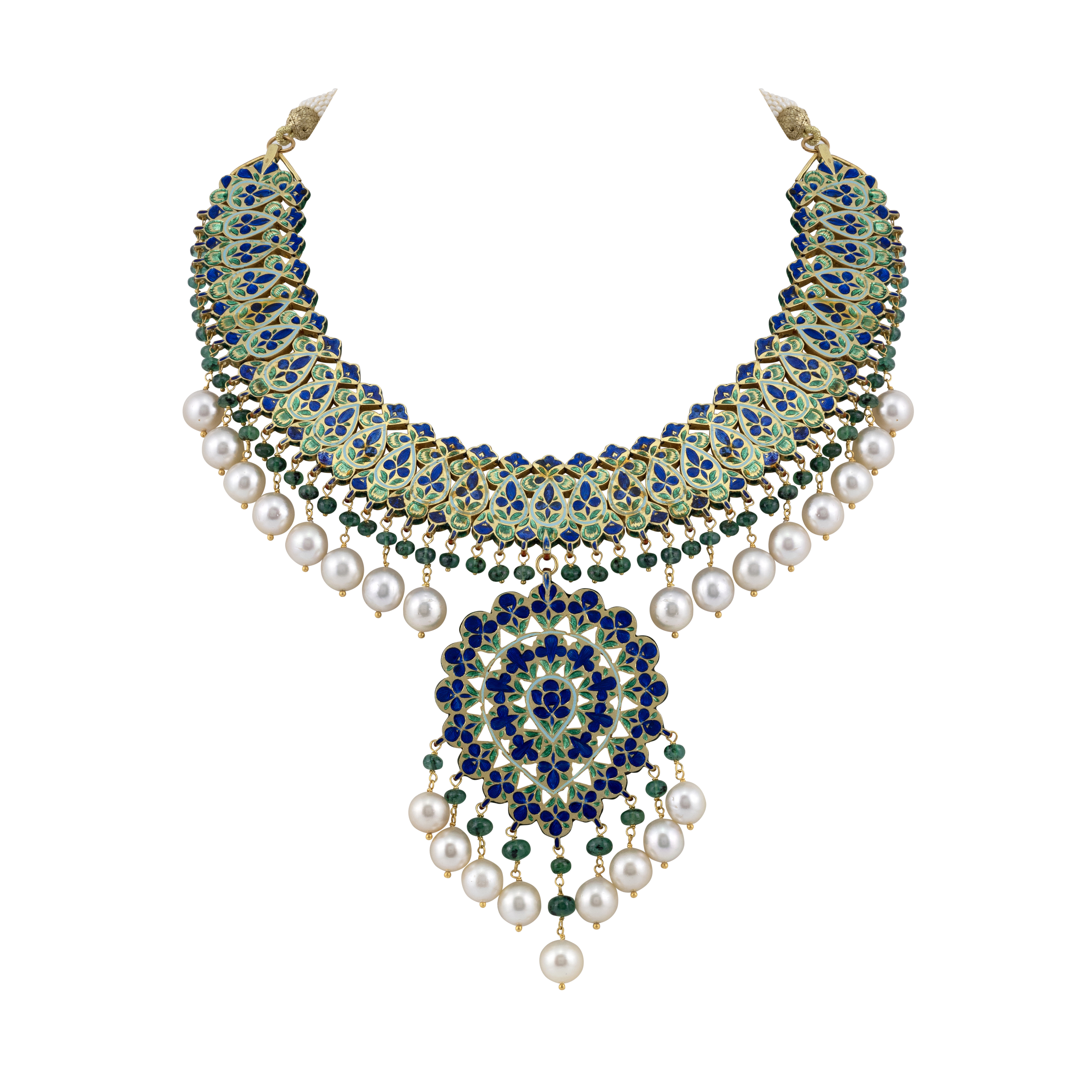 Polki and Pearl Choker Necklace with Emerald Accents